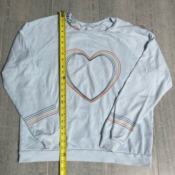 Lauren Moshi Embroidered Heart Crew Neck Sweatshirt Light Blue Size Medium - Picture 3 of 8